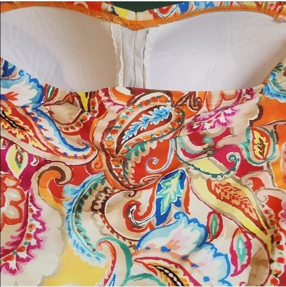 LAUREN RALPH LAUREN Sunrise Paisley Ruched Halter One-Piece Swimsyit Size 10